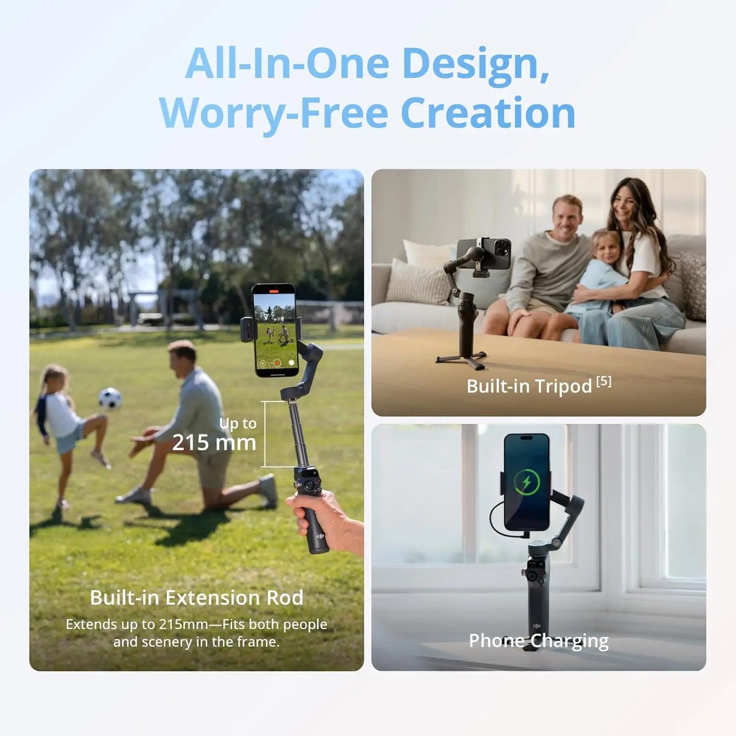 DJI Osmo Mobile 8 Advanced Tracking Combo Gimbal Stabilizer for Phone, AI Native Tracking with Audio & Lighting, 360° Pan Rotation, Built-in Extension Rod & Tripod, 10h Battery, Extension Rod