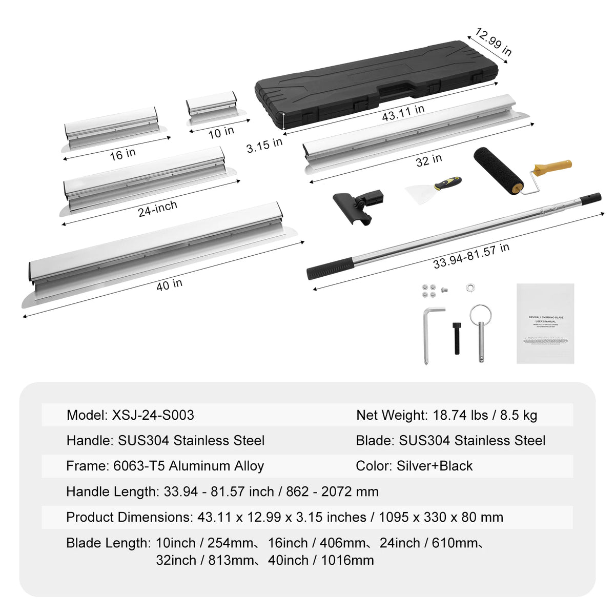 Professional Drywall Skimming Blade Set With Extension Handle