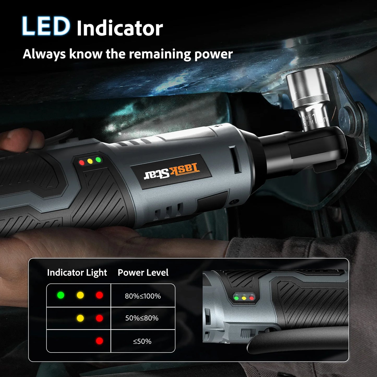 TaskStar 12V 3/8" Electric Ratchet Wrench Set w/ 2.0Ah Battery Rechargeable Angle Wrench 40Nm Disassembly Nut Car Repair Tool