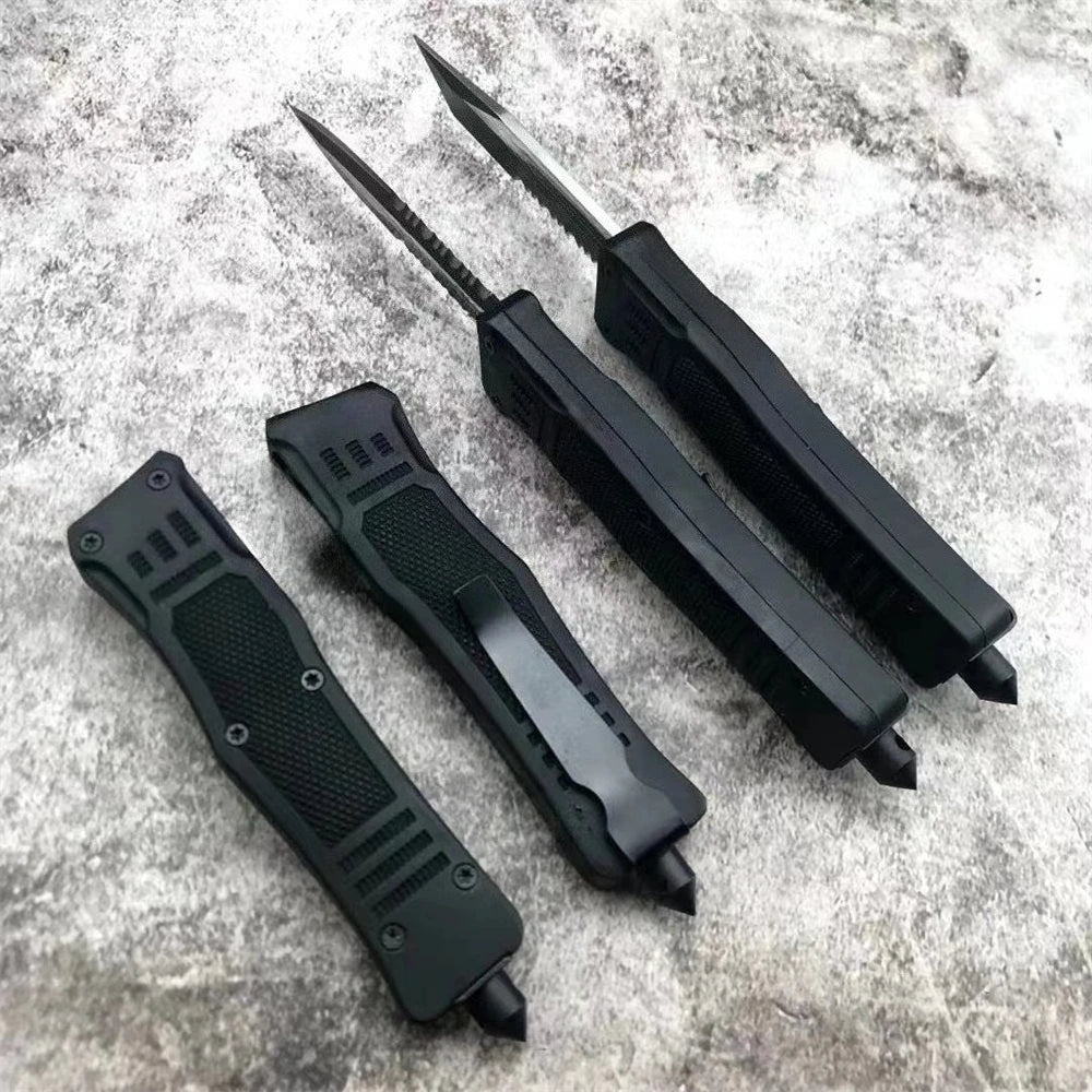 Multi-functional Outdoor Tactical Folding Knife with Tanto Blade, Black Zinc Alloy Handle, Pocket Clip, EDC Rescue Survival Tool