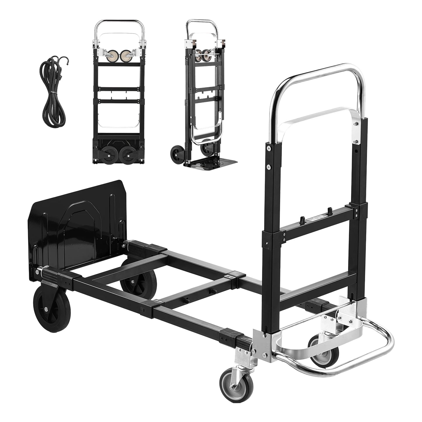 SucceBuy 2 in 1 Folding Hand Truck 500lb Load Capacity for 4-Wheel Mode Convertible Hand Truck Dolly with Wheels for Moving Home