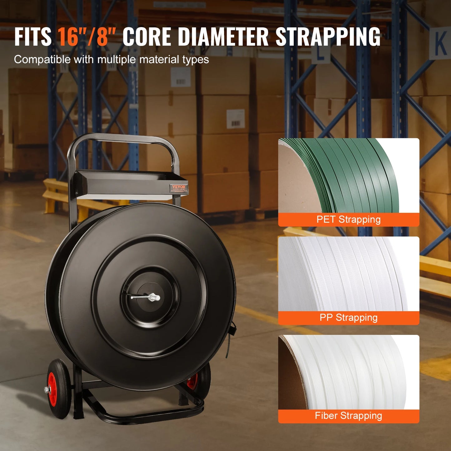 SucceBuy Banding Strapping Cart 8"/16" Core Size Strapping Dispenser with Anti-Retreat Pulleys for PET/PP/Fiber Strapping Coils