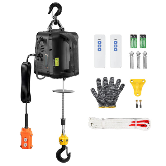 SucceBuy 1100lbs 1500W Electric Hoist Winch Portable Power Winch Crane with Wireless Remote Control for Overload Protection