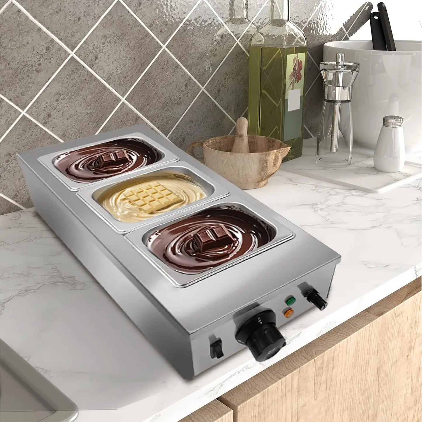 Chocolate Melting Machine, 2/3 Tanks Stainless Steel Chocolate Tempering Machine with Lid,Electric Commercial Food Warmer