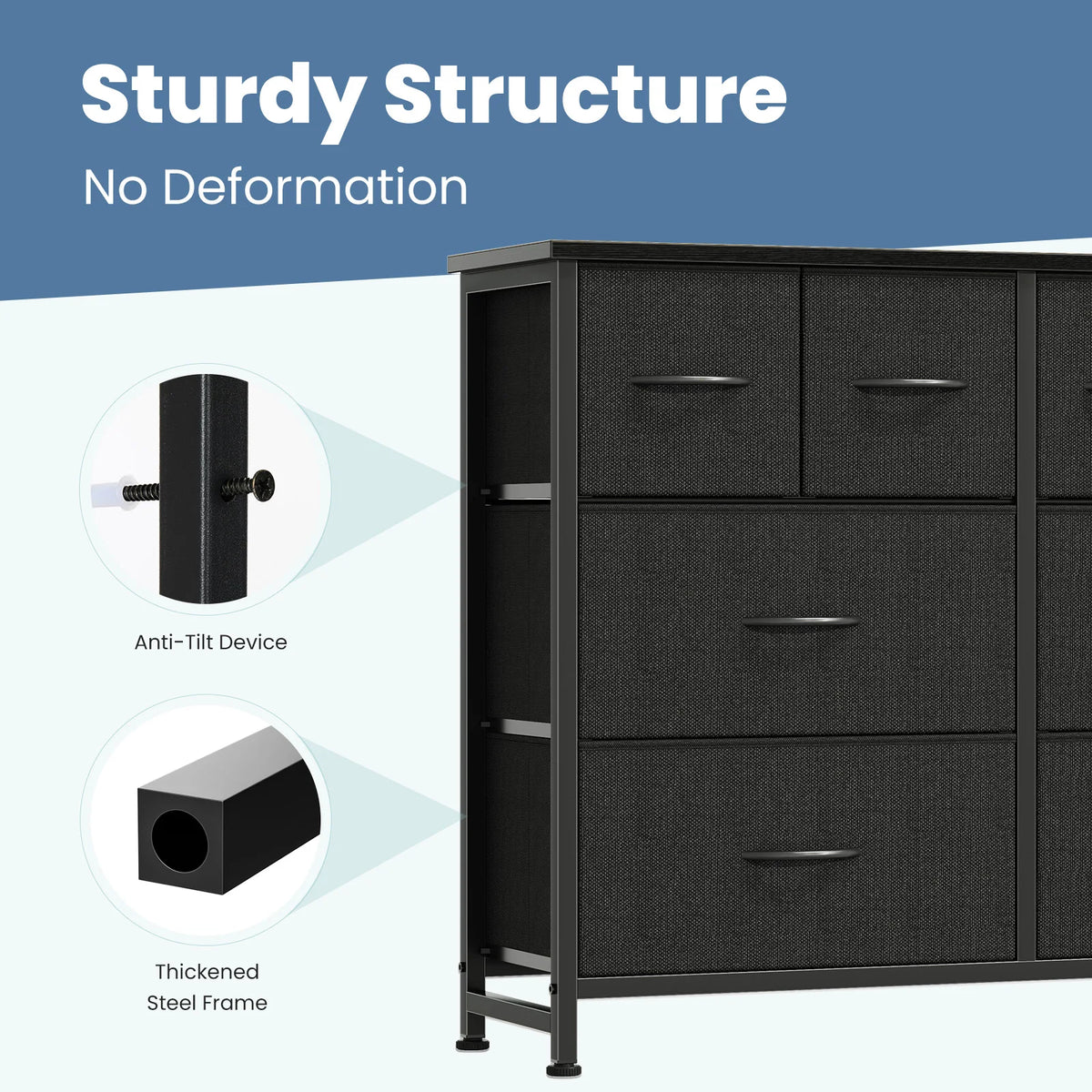 JHK Modern Fabric Drawer Dresser With Metal Frame For Home
