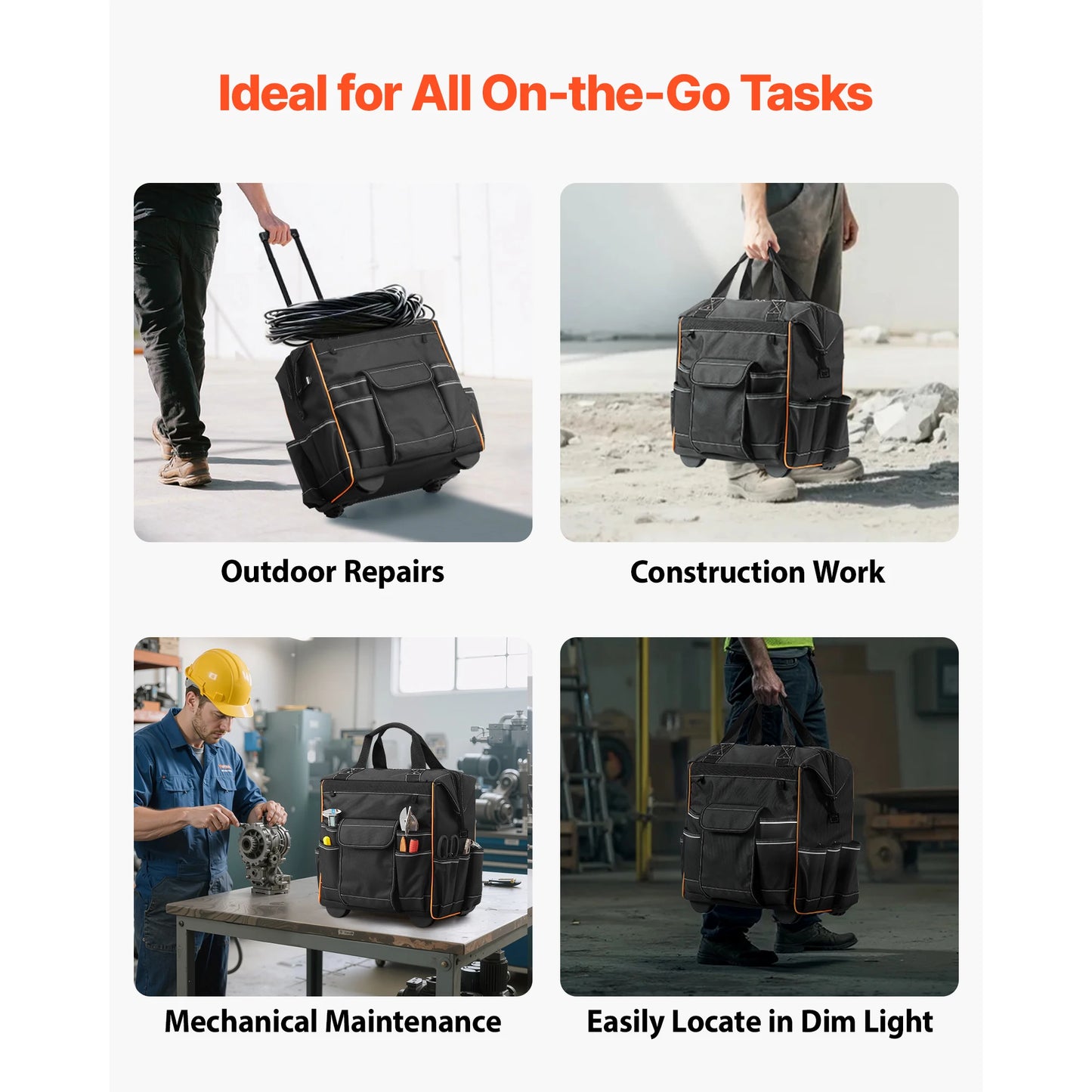 SucceBuy 110Lbs Rolling Tool Bag 25 Pockets Roller Tool Bag on Wheels with Telescoping Handle Toolbag Organizers for Mechanic
