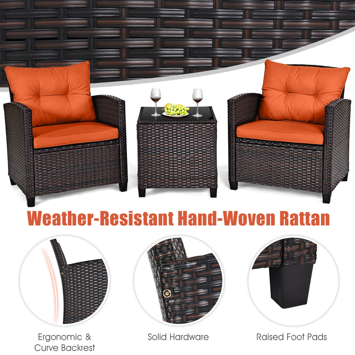 Homasis Outdoor Rattan Conversation Set Furniture With Plush Cushions