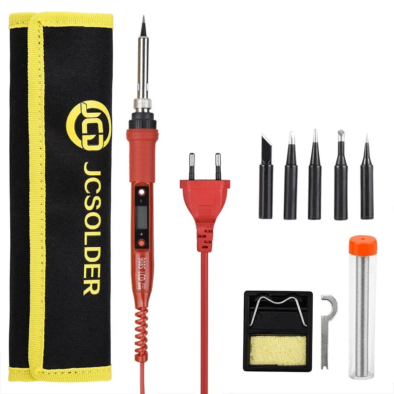 JCD 80W Electric Soldering Iron Set Adjustable Temperature 110V Replaceable Soldering Iron Head Soldering Iron Pen Welding Kit