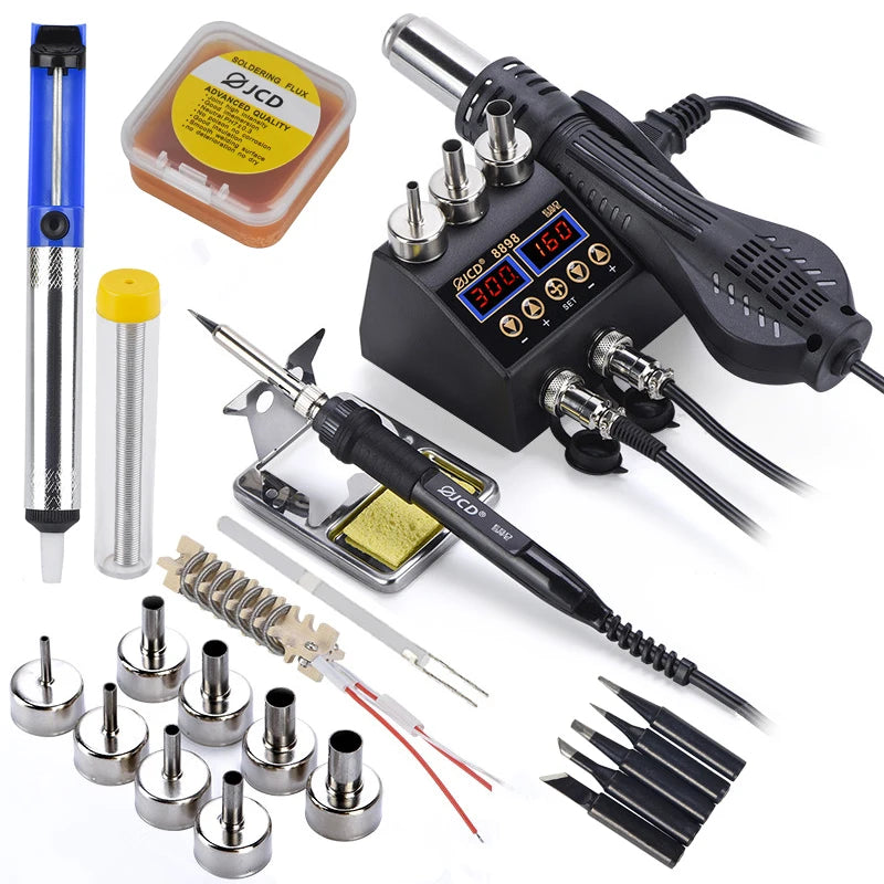 2 in 1 750W Hot Air Gun LCD Digital Display Welding Rework Station for Cell-phone BGA SMD IC Repair Soldering Iron Station 8898