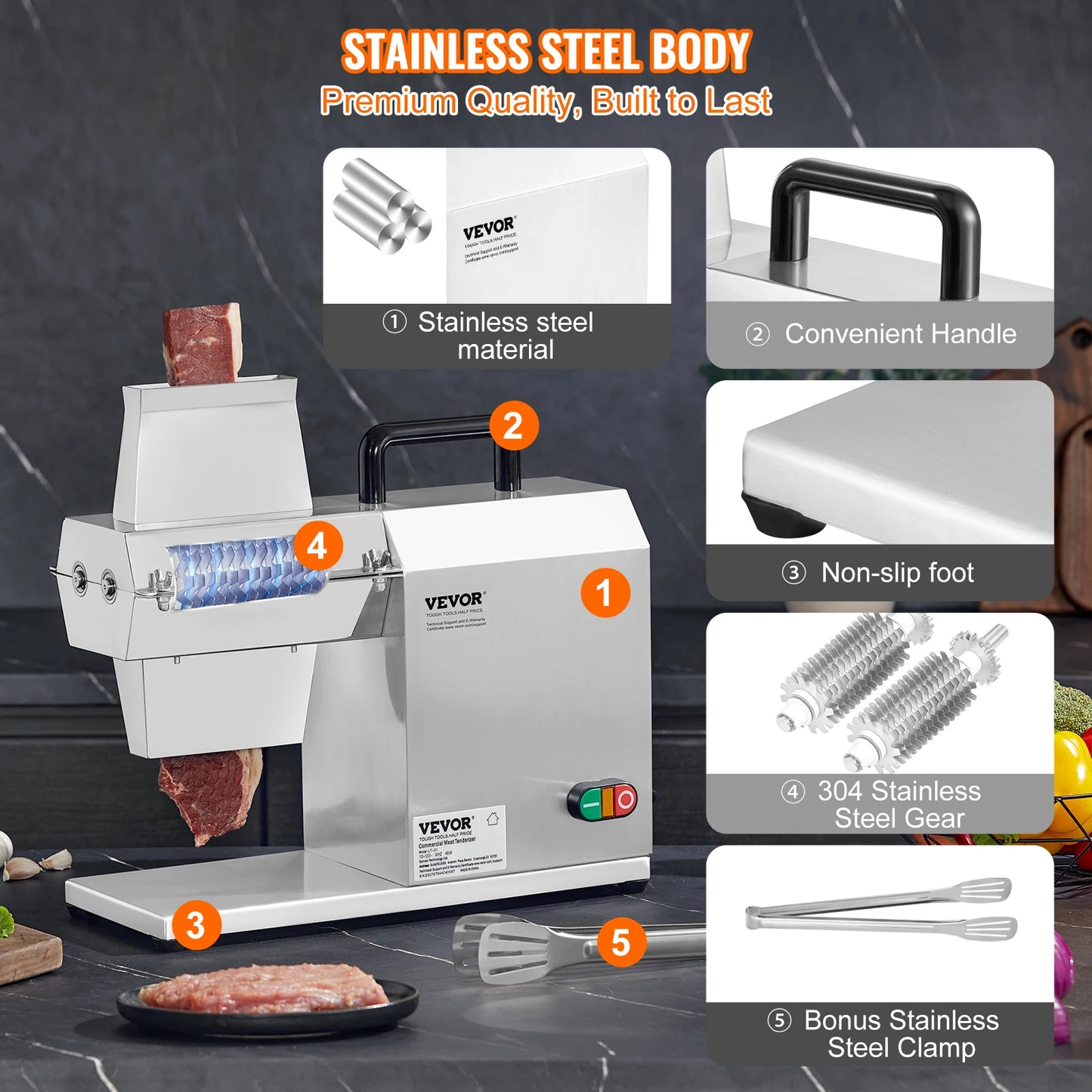 SucceBuy 17inch 54 Blades Commercial Meat Tenderizer 450W Electric Meat Tenderizer Machine for Pork Chicken Fish