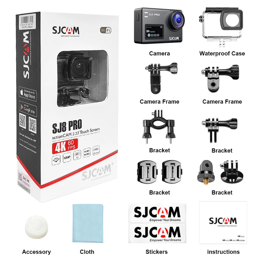 SJCAM Sj8 Pro Action Camera 4K Dual Battery For Dash Cam