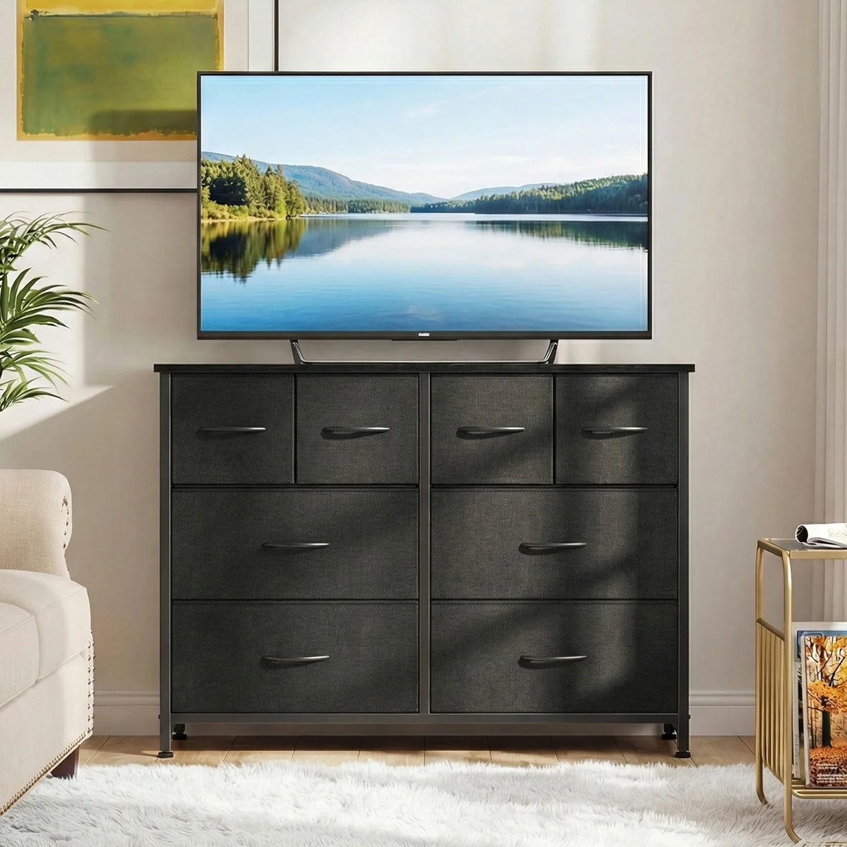 JHK Modern Fabric Drawer Dresser With Metal Frame For Home