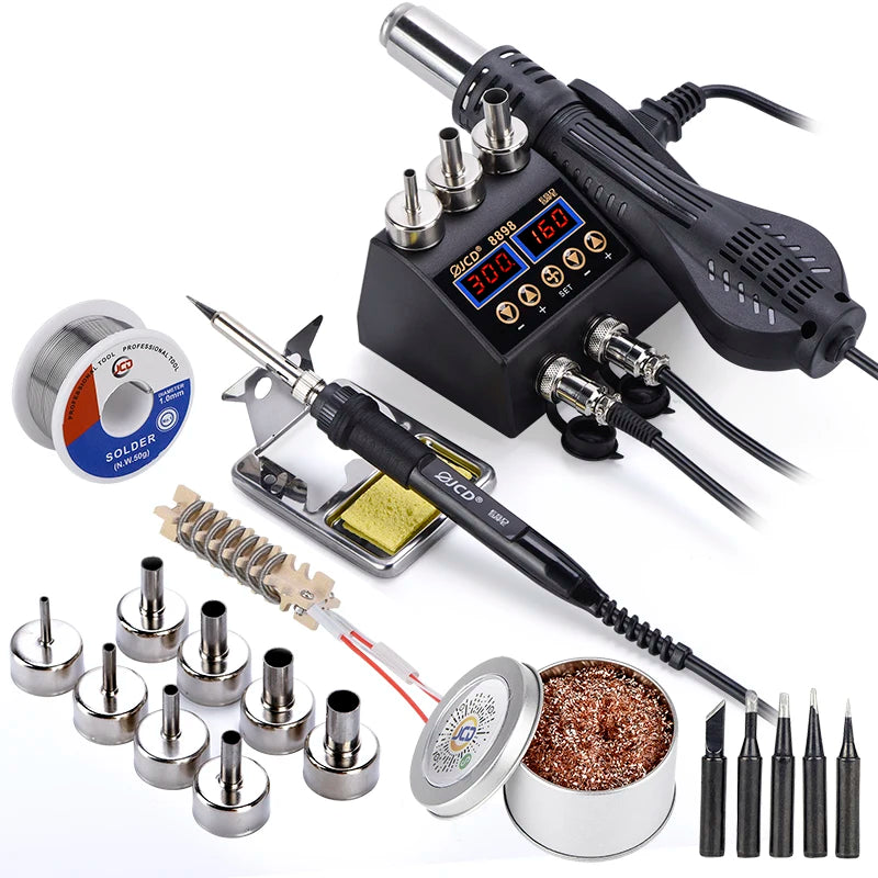 2 in 1 750W Hot Air Gun LCD Digital Display Welding Rework Station for Cell-phone BGA SMD IC Repair Soldering Iron Station 8898