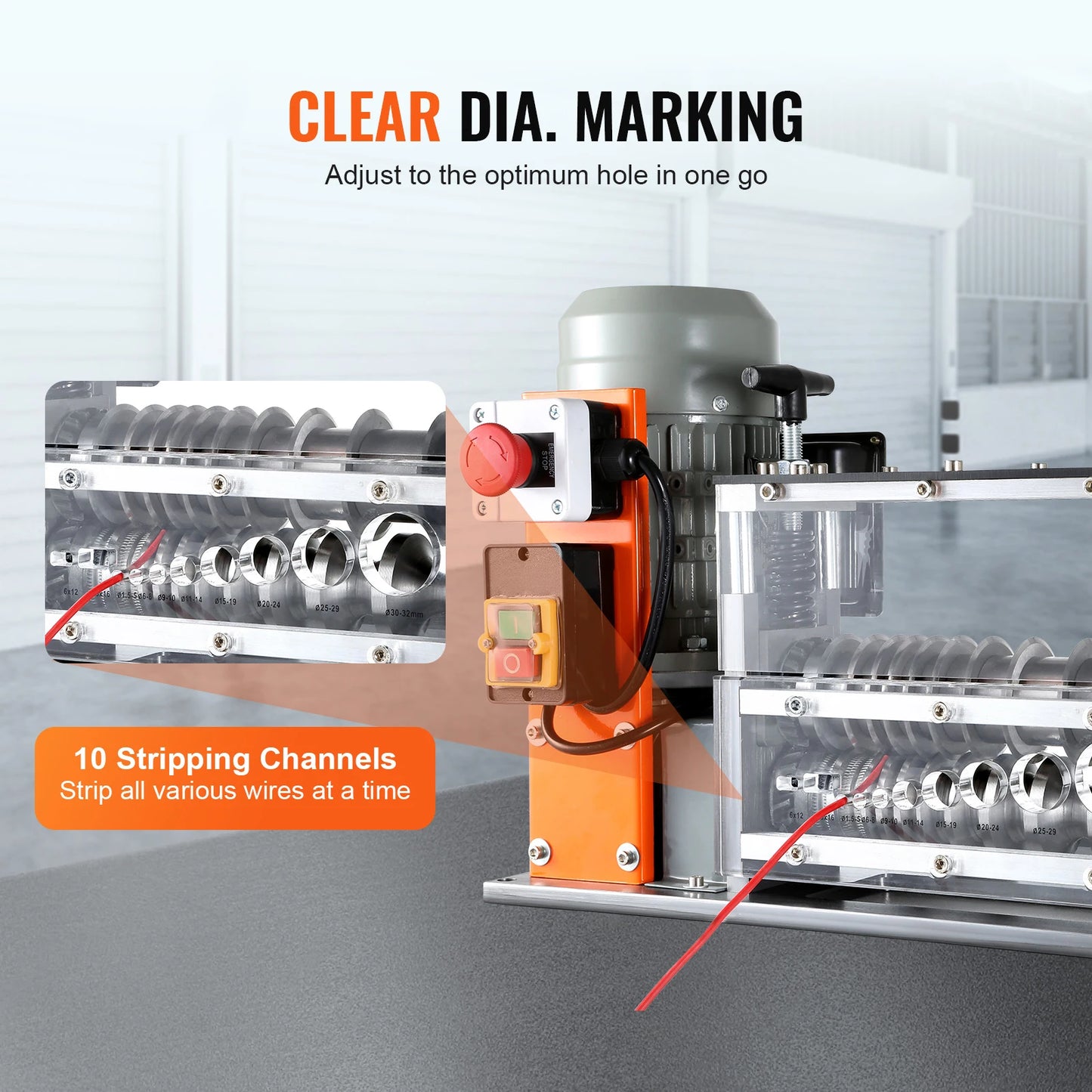 SucceBuy Electric Wire Stripping Machine Cable Stripper Peeler 750W 1.5-32mm 10 Channels Acrylic+Aluminum Scrap Copper Recycling