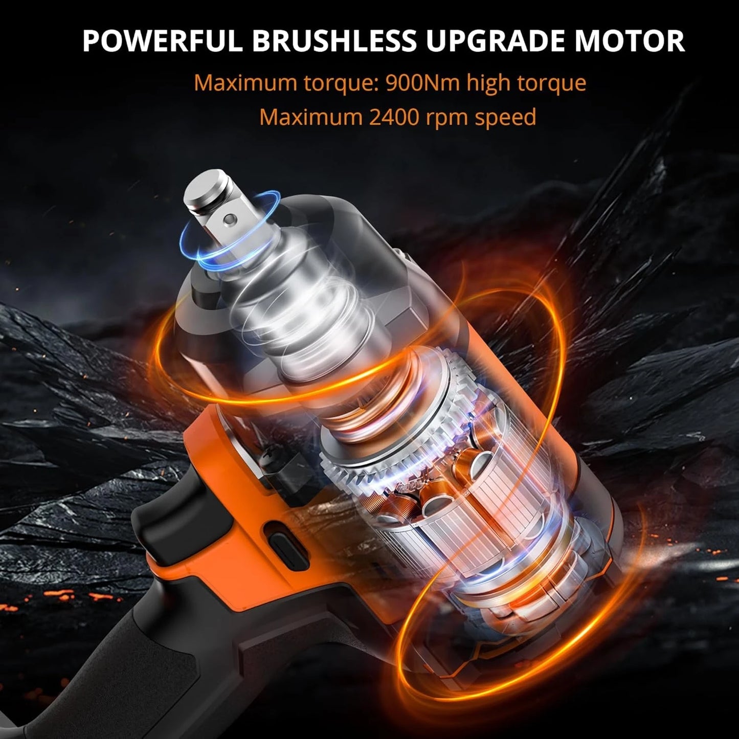 Impact Wrench 3-Speed Torque (380/600/900N.m) 1/2" Chuck + 3/8" Adapter 4Ah Battery & 2.0A Fast Charger (60min Charge) 6 Sockets Included – For Automotive Repair Heavy-Duty Tasks DIY