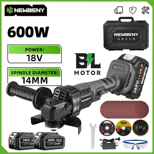 NEWBENY 3 Gears 125mm Brushless Cordless Electric Angle Grinder Woodworking Grinding Polisher Cutter Tool for Makita Battery Pin