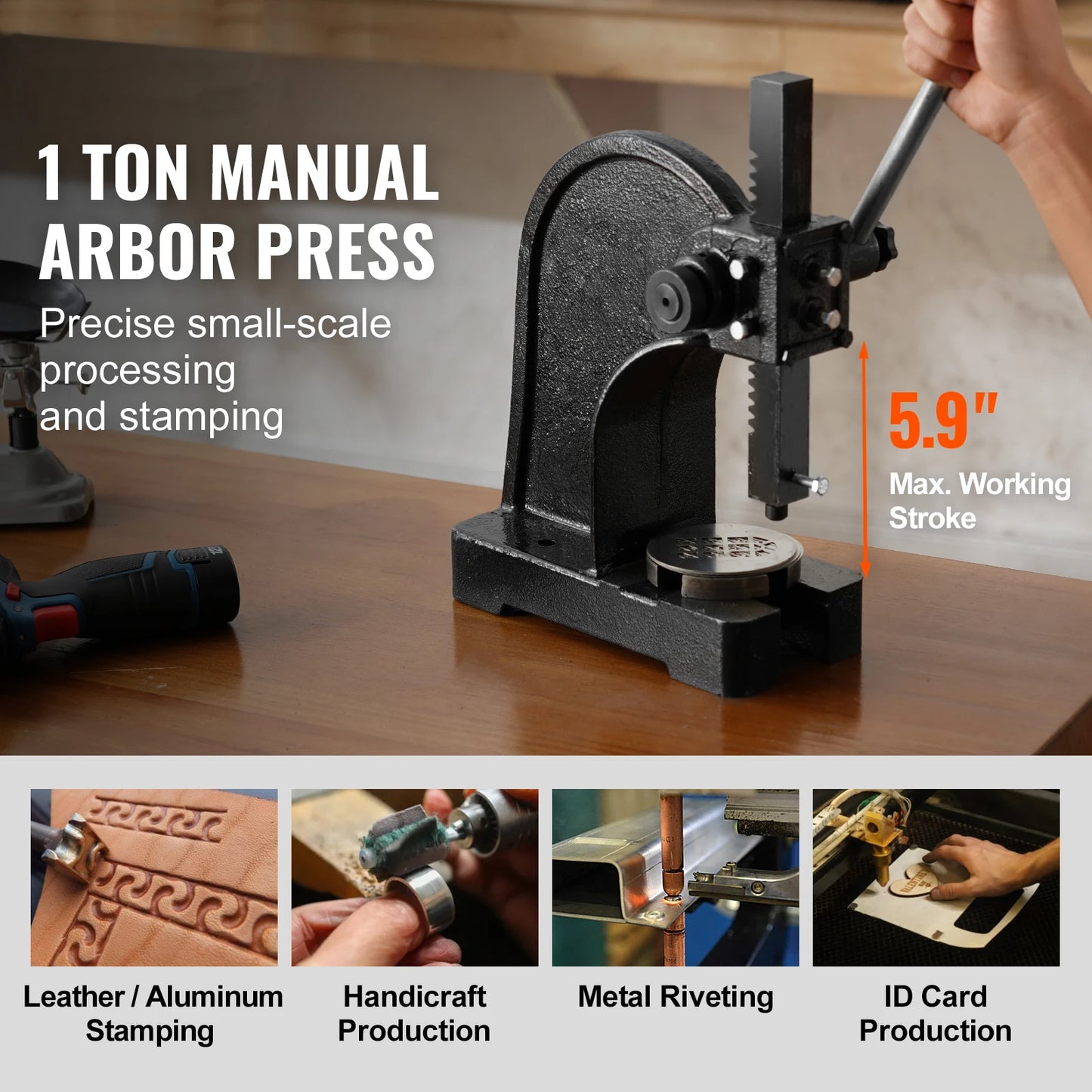SucceBuy 1 Ton Arbor Press Manual Arbor Press Cast Iron Heavy-duty Manual Desktop Arbor Press Precision Hand Press for Stamping