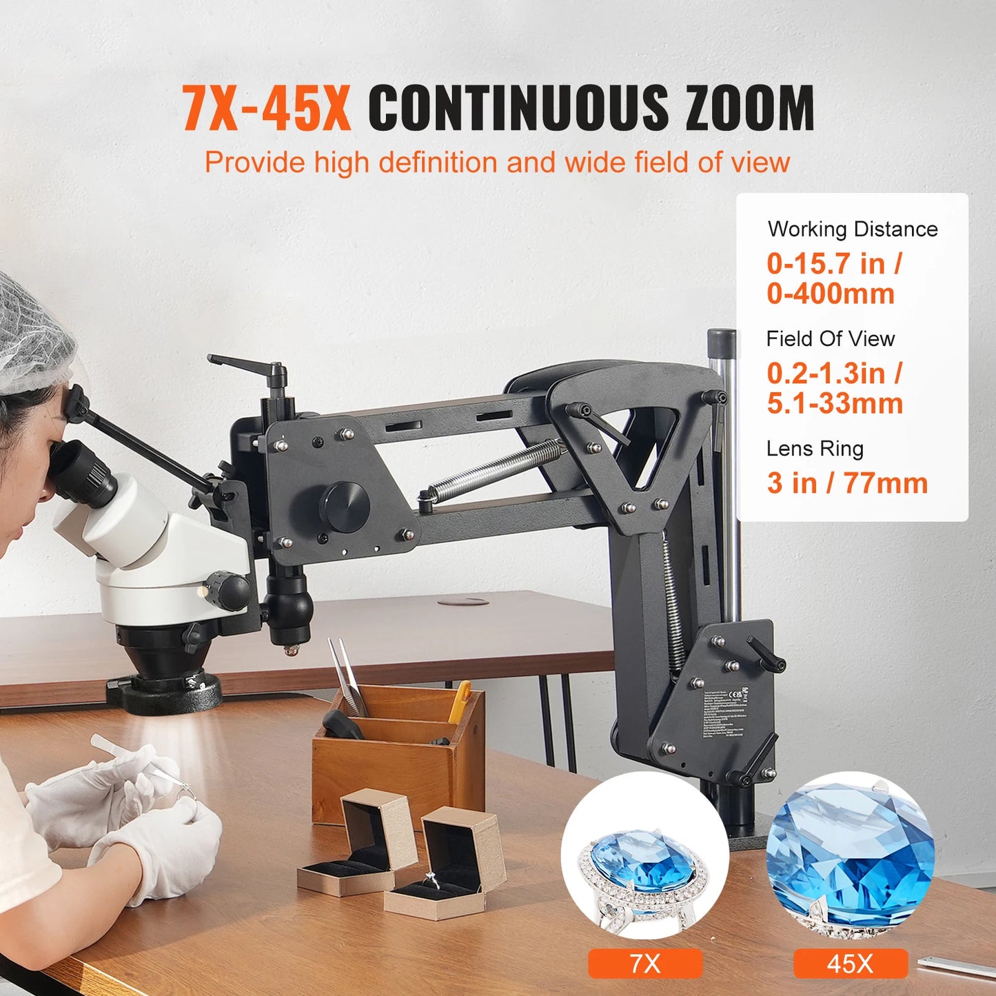 SucceBuy Multi-Directional Microscope Spring Bracket 7X-45X Magnification Jewelry Microscope Inlaid Stand Integrated LED Light