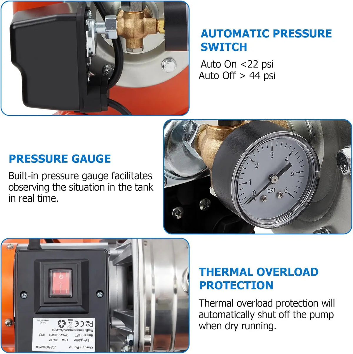 1HP Automatic Shallow Well Booster Pump For Home Irrigation