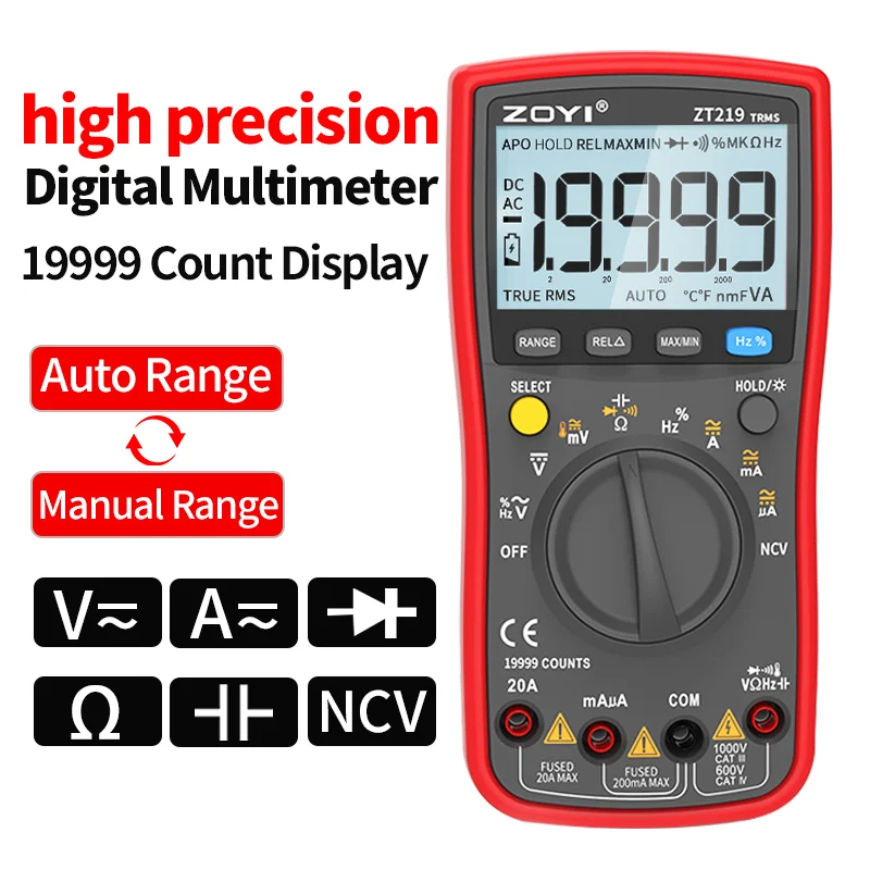 ZOYI ZT-219 Digital multimeter 19999 count true effective value multimeter AC/DC ammeter voltmeter professional voltage tester