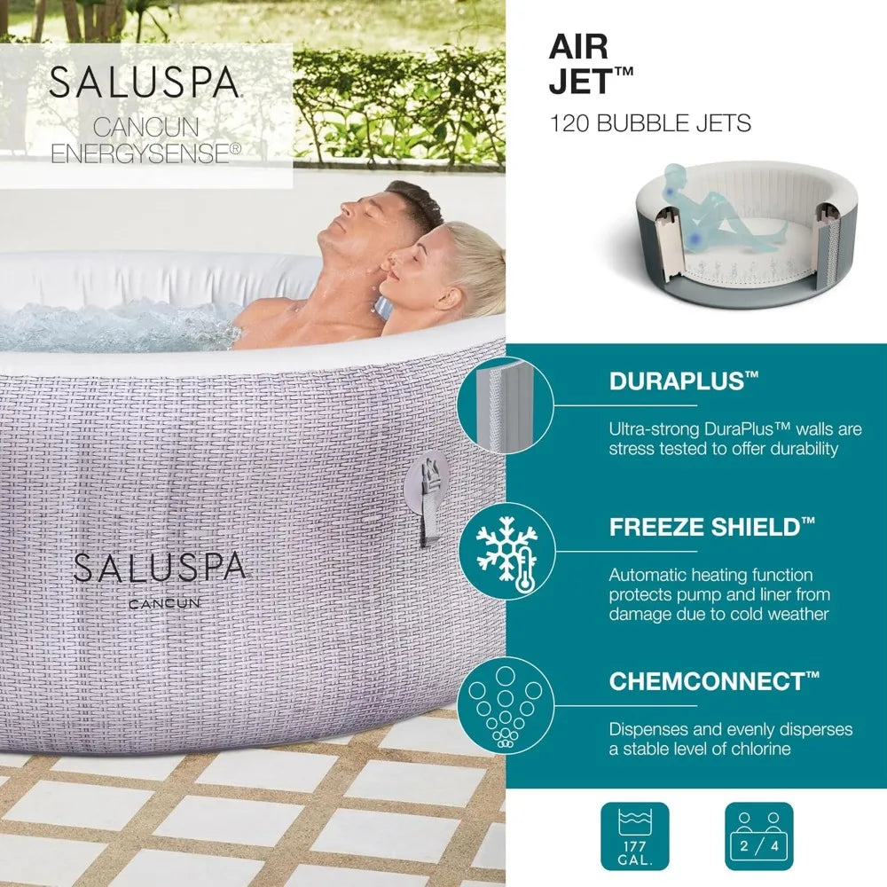 SaluSpa Portable Inflatable Hot Tub Featuring 120 Relaxing Airjet Bubbles