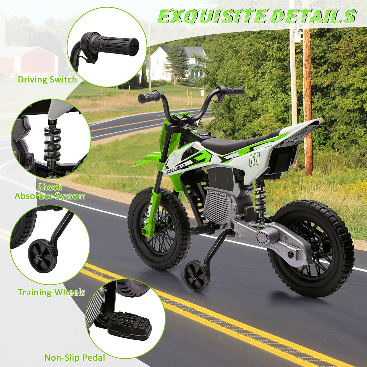 HiMiss Kids Electric Dirt Bike With Training Wheels Motorcycle