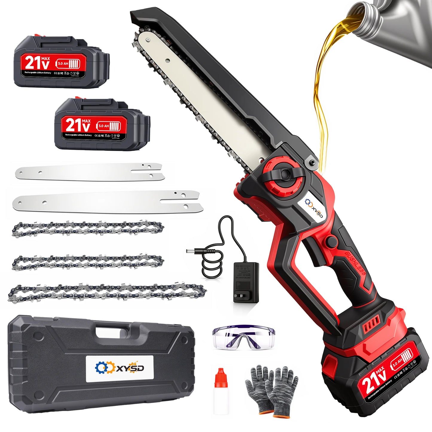 XYSD 8" & 6" Mini Chainsaw Cordless, Portable Handheld Electric Chainsaw with 2x3.0Ah Batteries, for Wood & Tree Cutting