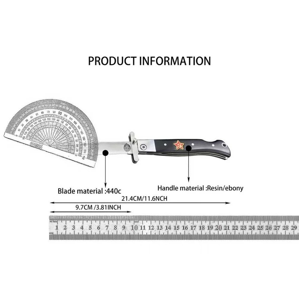 NKVD Tactical Folding Knife, Water Drop Mirror Blade, Beige Resin/Black Ebony Handle, with Nylon Sheath Outdoor Hunting EDC Tool