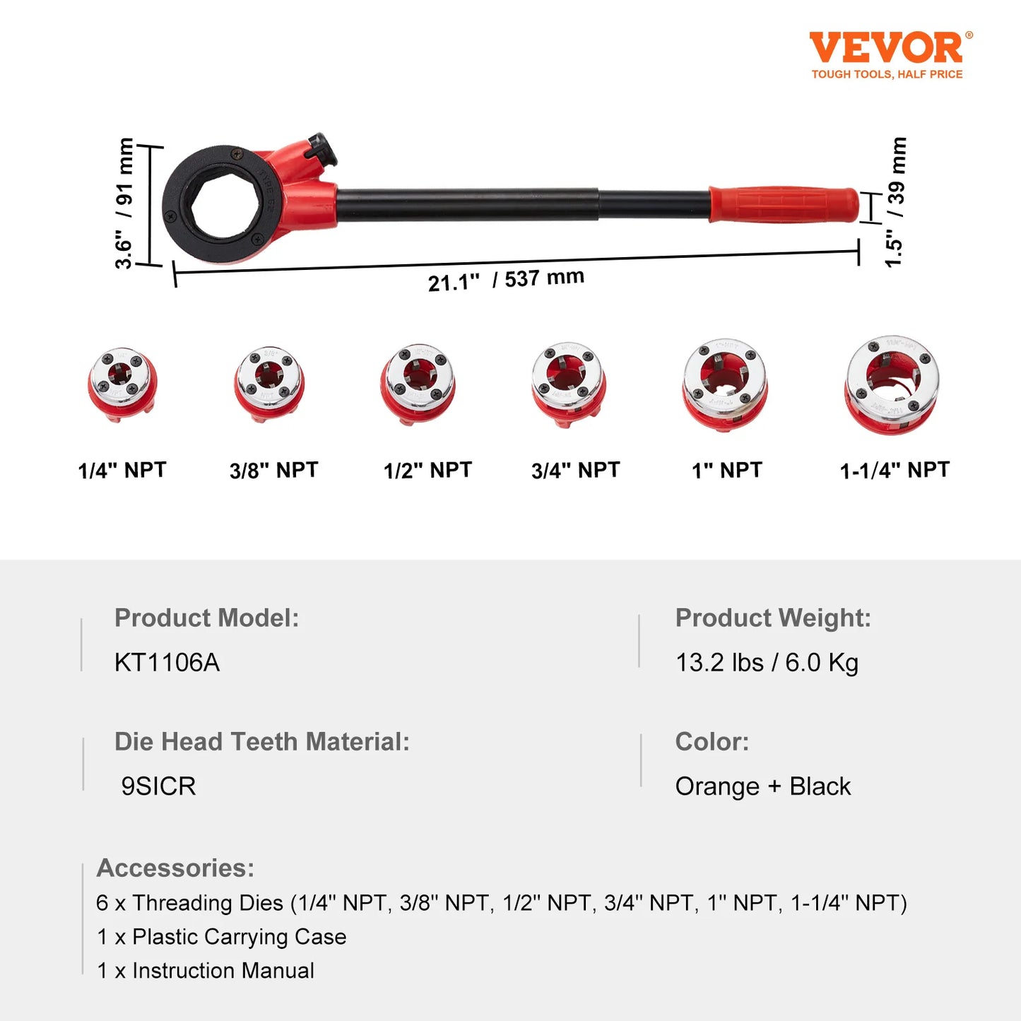 SucceBuy Manual Pipe Threader Ratchet Tool Portable Pipe Threading Set w/ 6PCS NPT Dies for Galvanized Aluminum Iron Copper Pipe