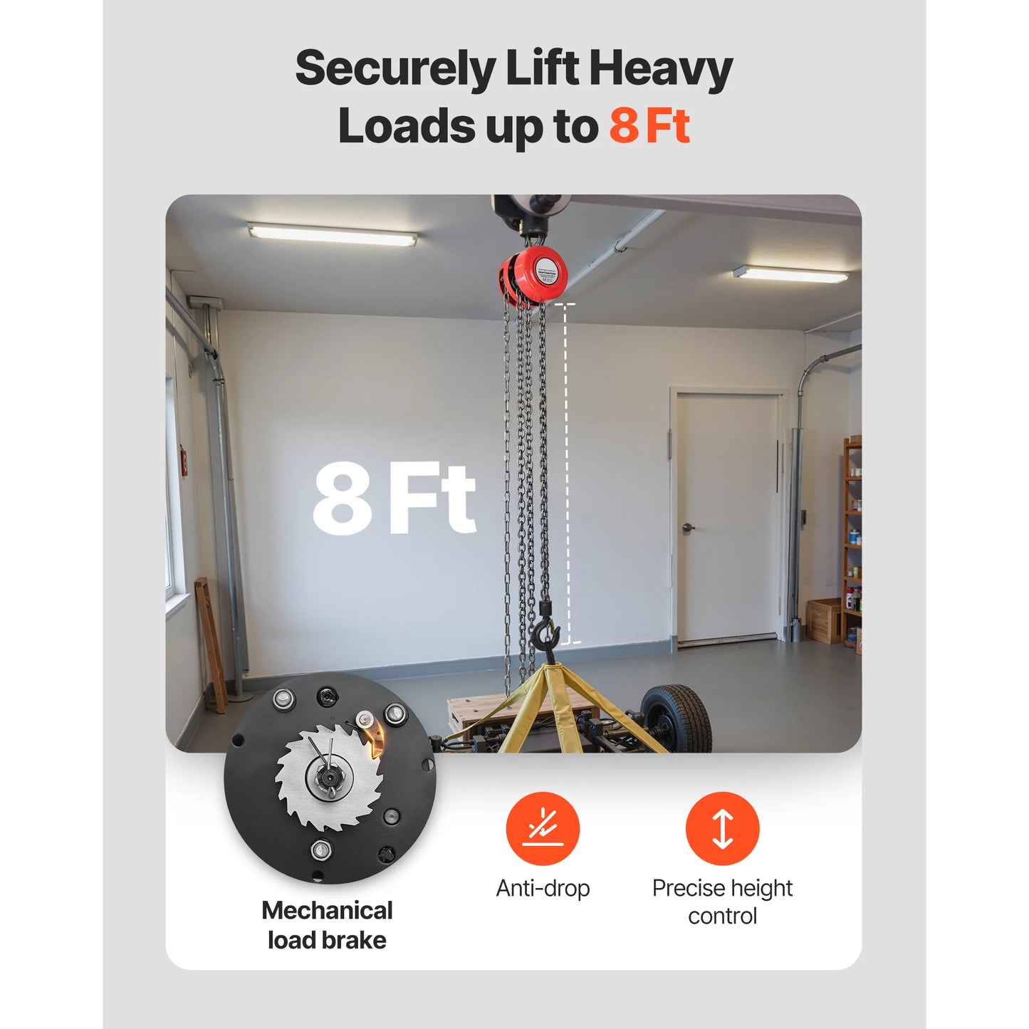 SucceBuy 1T/2T Hand Chain Hoist Manual Chain Block with 8/10/20 ft Lifting Height Pulley Hoist for Garage Warehouse Machinery