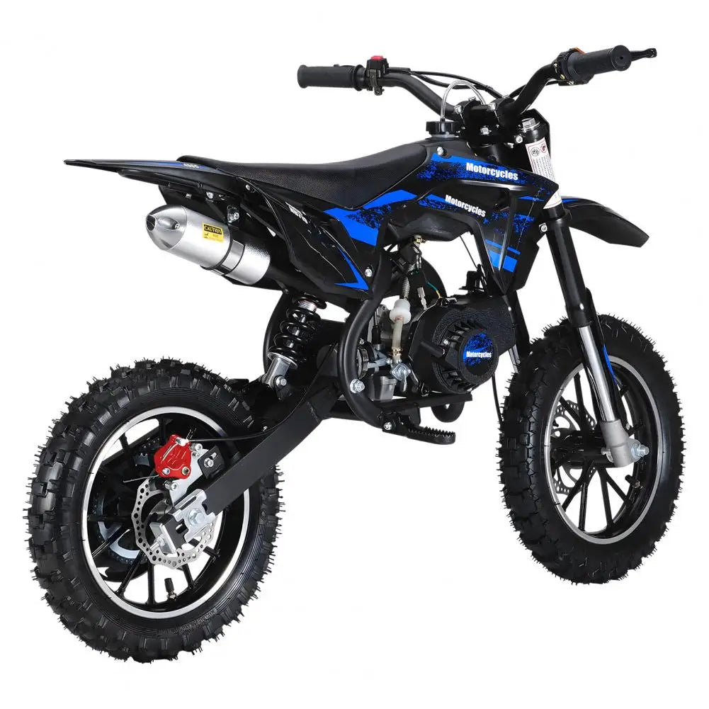 (Maximum load 330lb)Mini 49CC two-stroke gasoline motorcycle, anti-skid tires, front and rear wheel brakes, shock absorbers