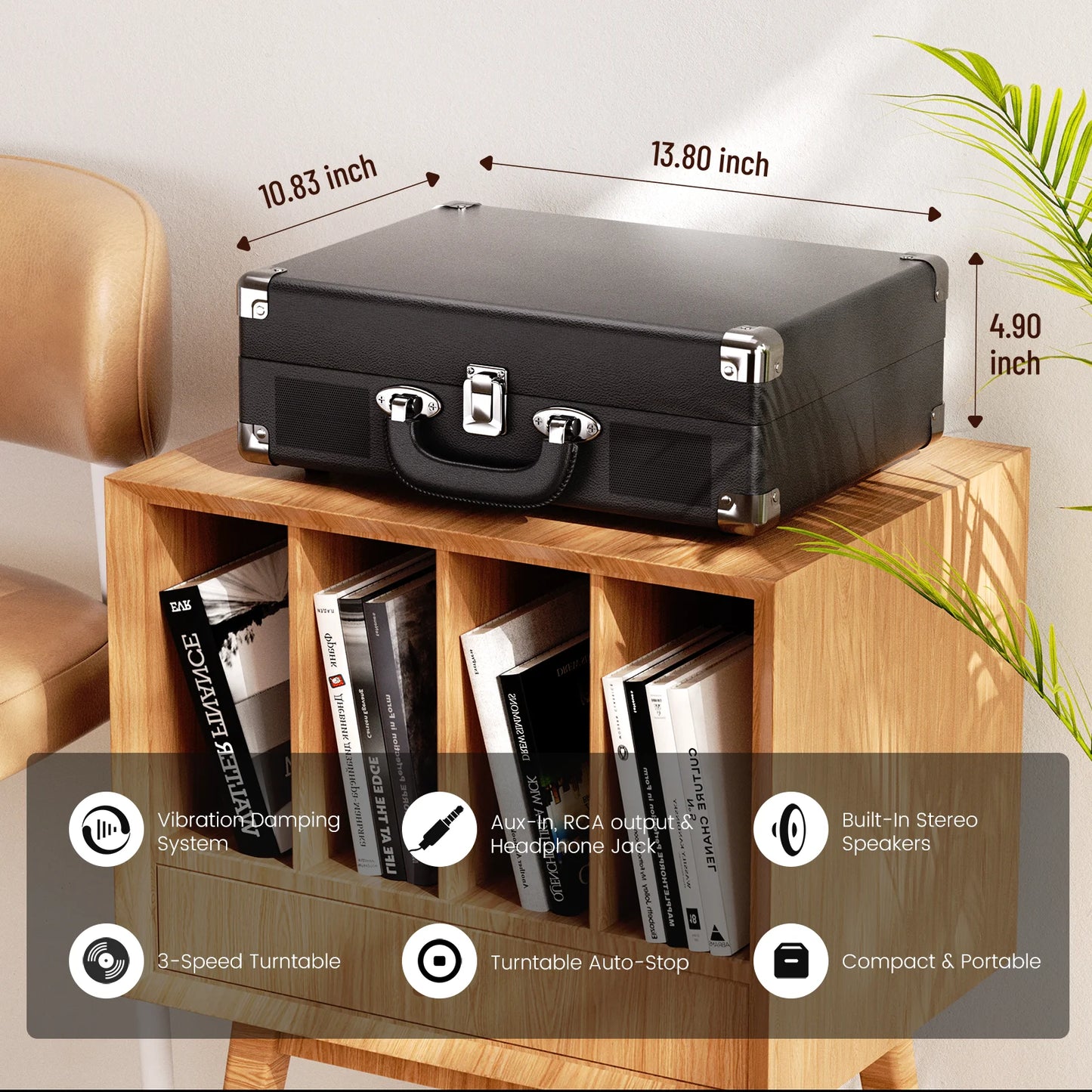 Maio 3-Speed Record Player With Built-in Stereo Speakers