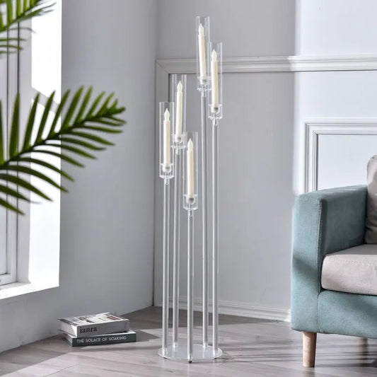 Acrylic 5-Arm Candelabra LED Taper Candle Holders Table Centerpieces Votive Candlesticks for Home Wedding Decoration