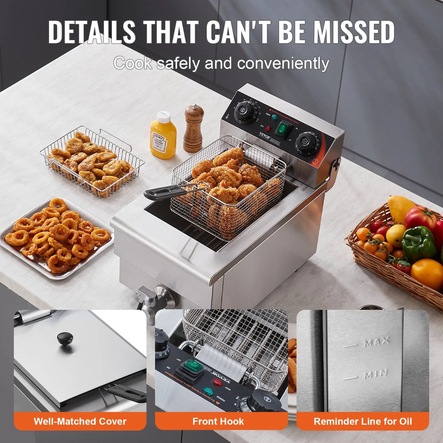 SucceBuy Commercial Deep Fryer Electric Countertop Fryer with Basket 11.6Qt Stainless Steel Single Oil Fryer w/Time&Temp Control