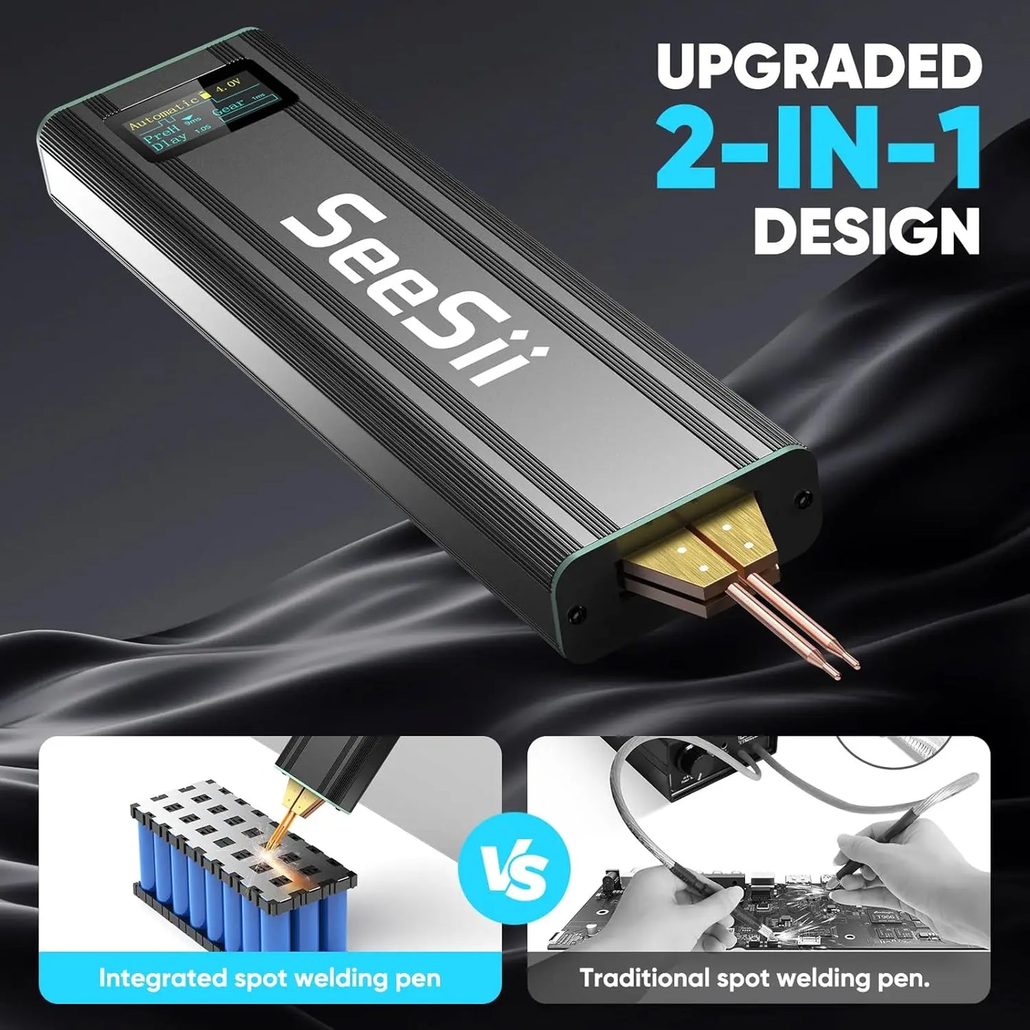 Seesii 80 Gears Mini Portable Spot Welder Spot Welder with Digital Display Upgraded Handheld Welding Nickel Sheets 0.1-0.2mm