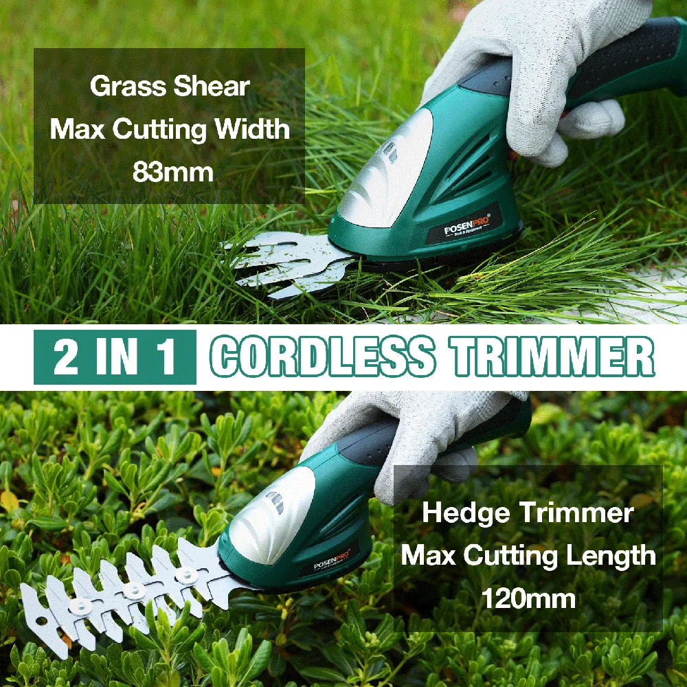 7.2V Pruning Shears 2in1 Cordless Grass Hedge Trimmer Battery Rechargeable Shear Hedger PGHT7.2 Cordless Garden Tool POSENPRO