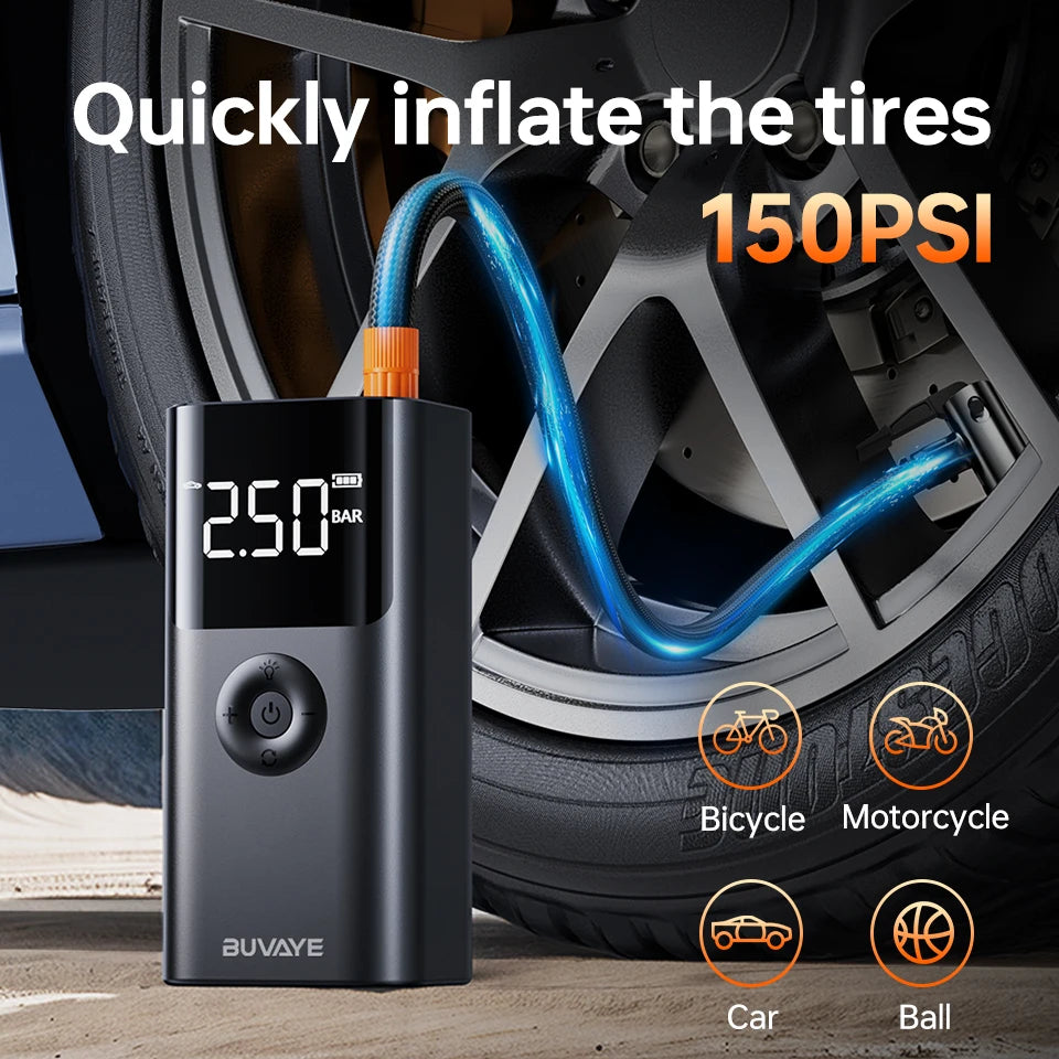 BUVAYE 12V Jump Starter With 150 PSI Air Compressor