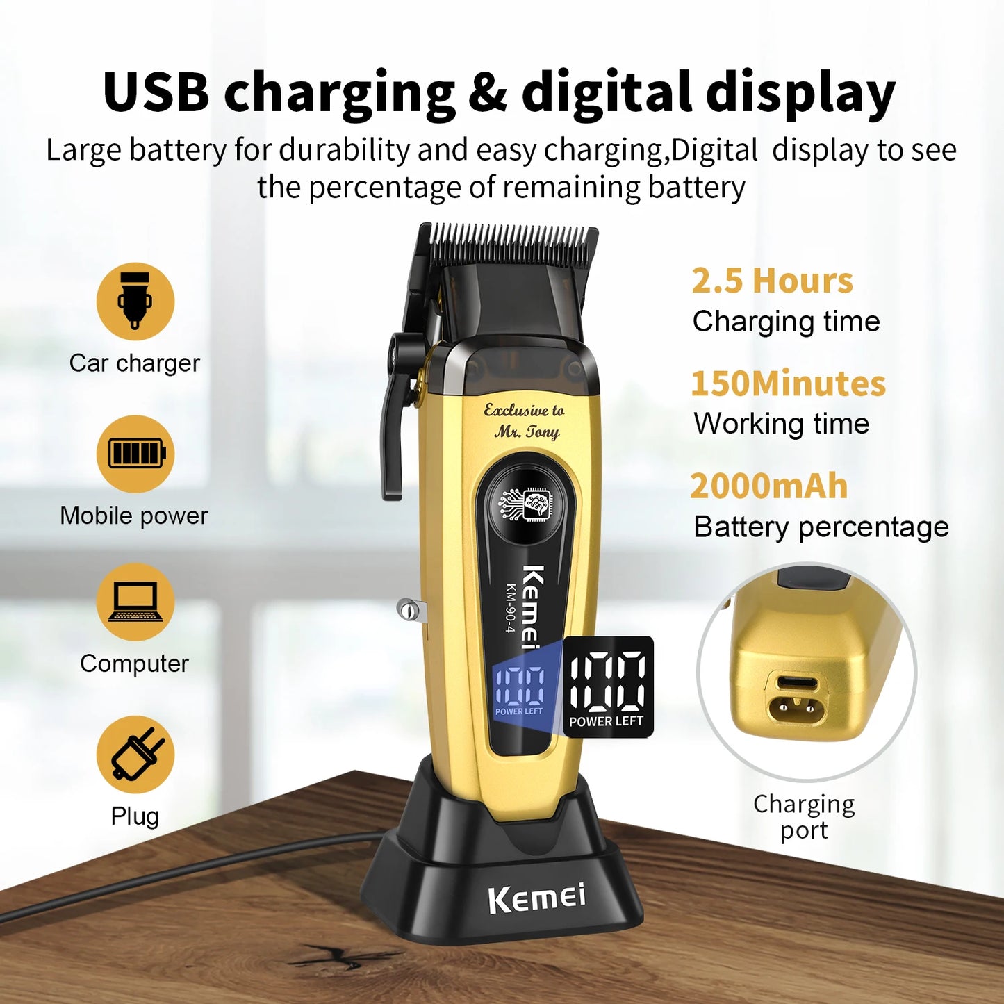 Hair cutting machine hair clipper Professional Rechargeable USB 90-4  Hair Cutting Machine Electric Hair Clipper Cordless Barber Metal Trimmer for Men