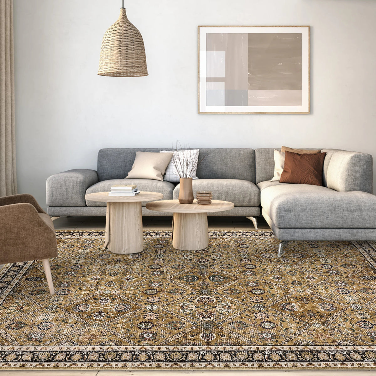 Geometric Polyester Rug, Machine Washable With Stain And Water Resistance