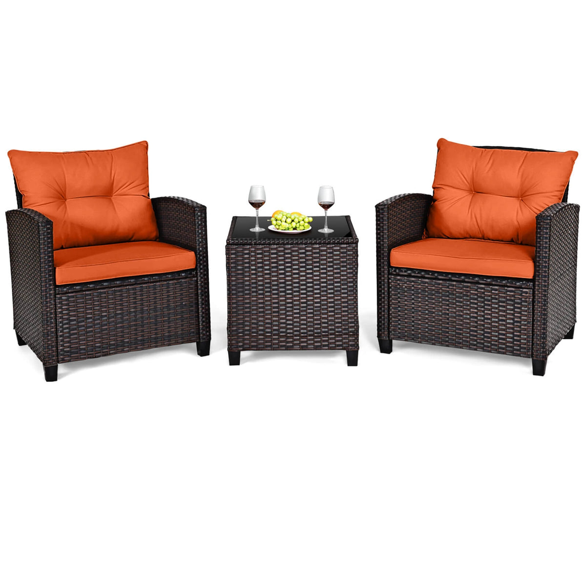 Homasis Outdoor Rattan Conversation Set Furniture With Plush Cushions