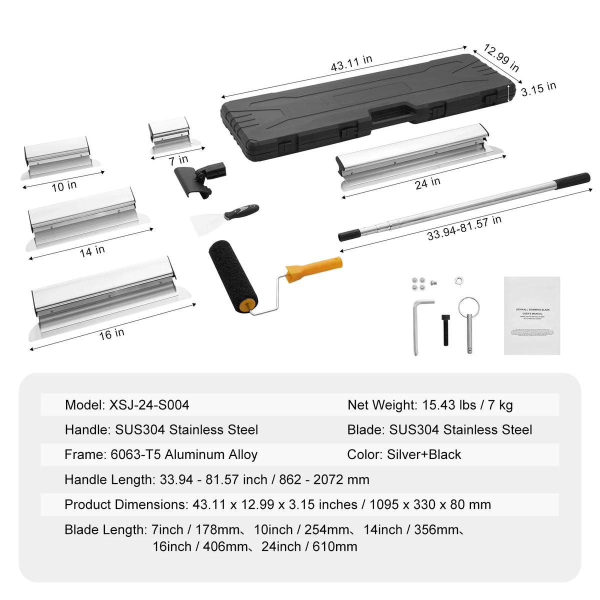 Professional Drywall Skimming Blade Set With Extension Handle