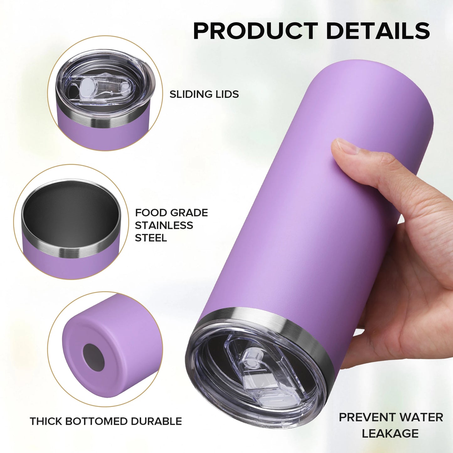 20 Pack 20 oz Skinny Powder Coated Stainless Steel Insulated Slim Tumbler,with Lid and Straw ,for Laser Engrave,DIY Gift