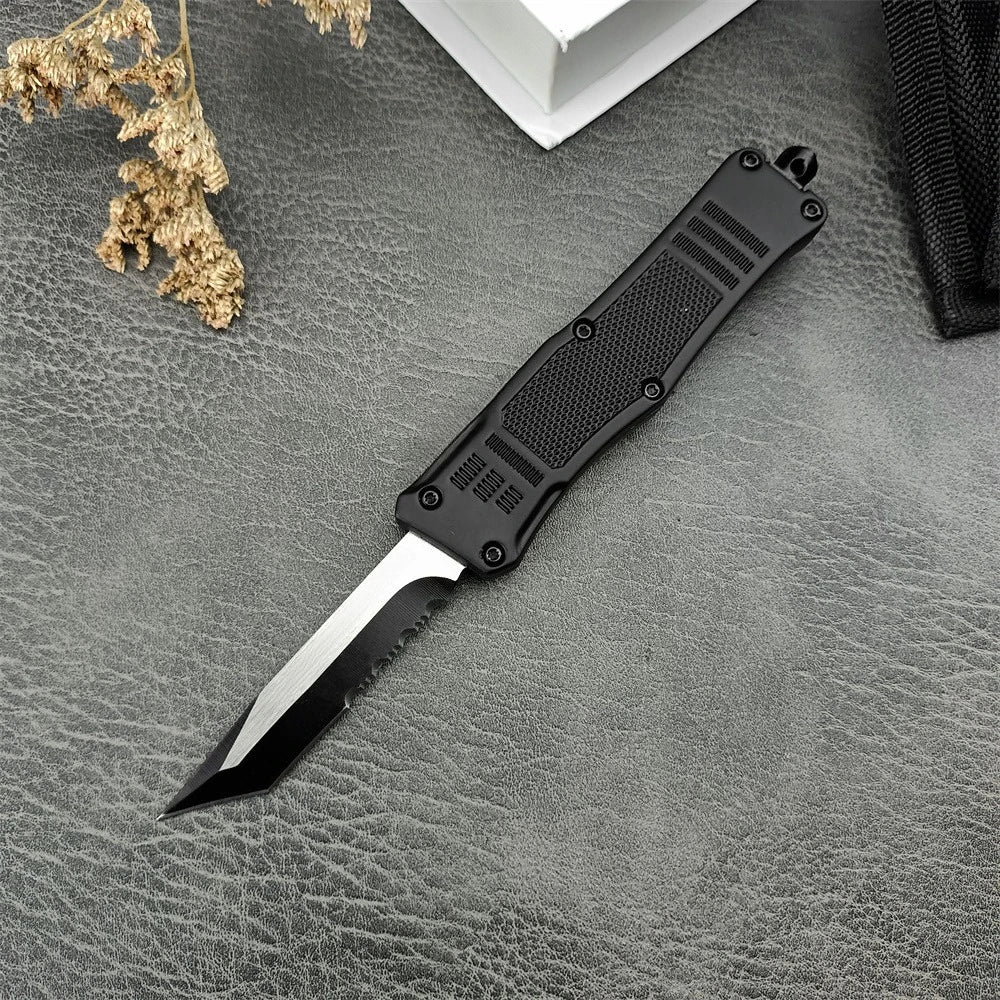Multi-functional Outdoor Tactical Folding Knife with Tanto Blade, Black Zinc Alloy Handle, Pocket Clip, EDC Rescue Survival Tool