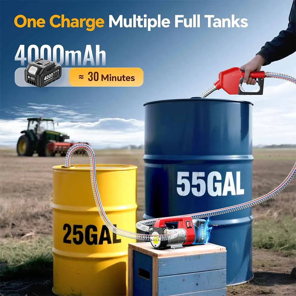 Taskstar Cordless Fuel Transfer Pump 12GPM w/2x6.6FT Hoses Electric Diesel Kerosene Transfer kit for 18V Makita Battery pin