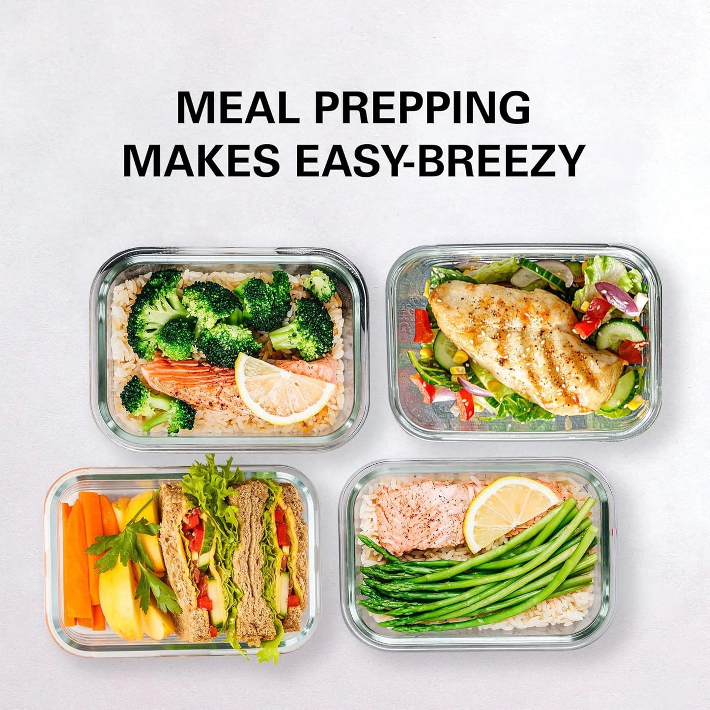 8-Pack Airtight Glass Food Storage Containers,Borosilicate Glass,Leakproof & Stackable for Microwave,Oven,Freezer and Dishwasher