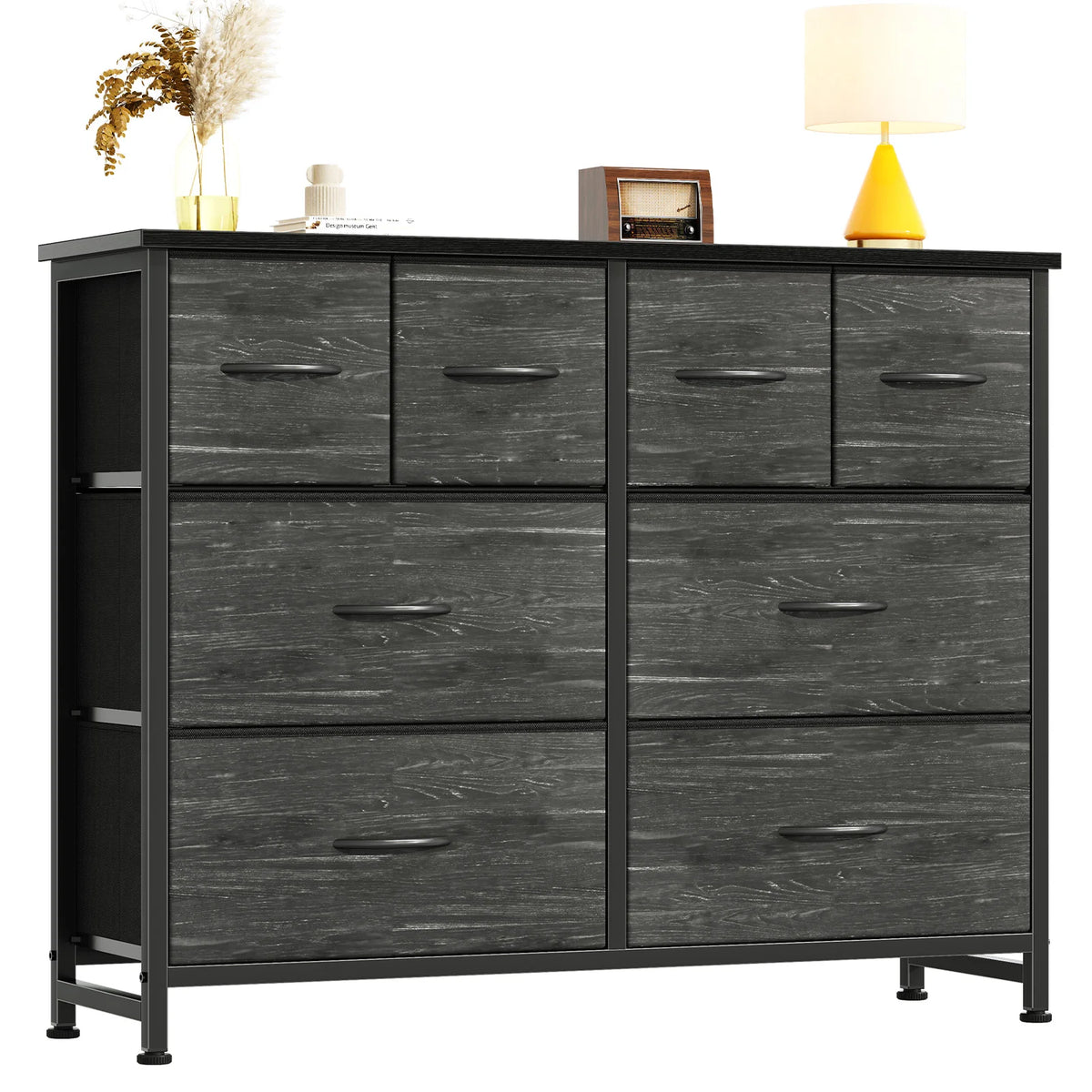 JHK Modern Fabric Drawer Dresser With Metal Frame For Home