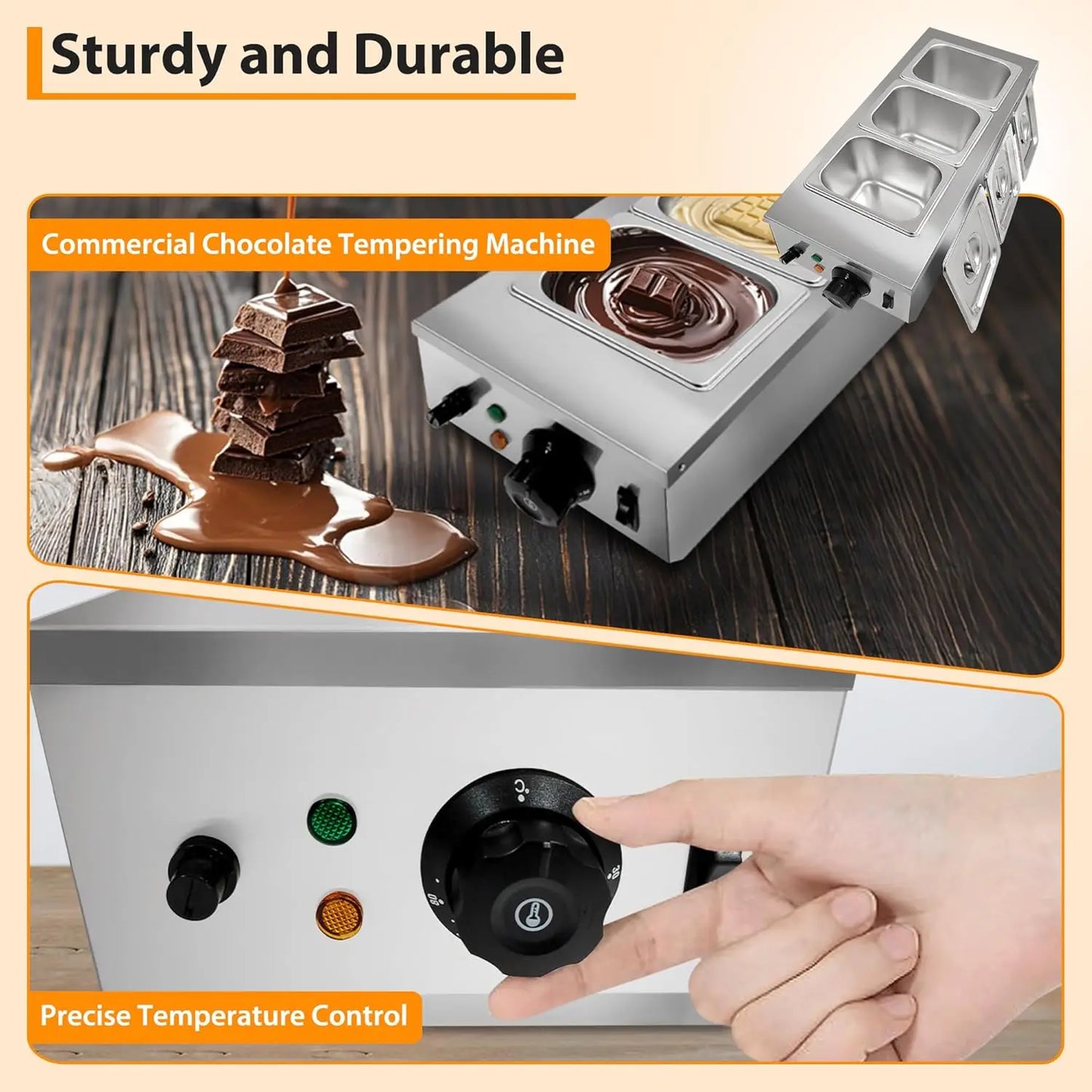 Chocolate Melting Machine, 2/3 Tanks Stainless Steel Chocolate Tempering Machine with Lid,Electric Commercial Food Warmer