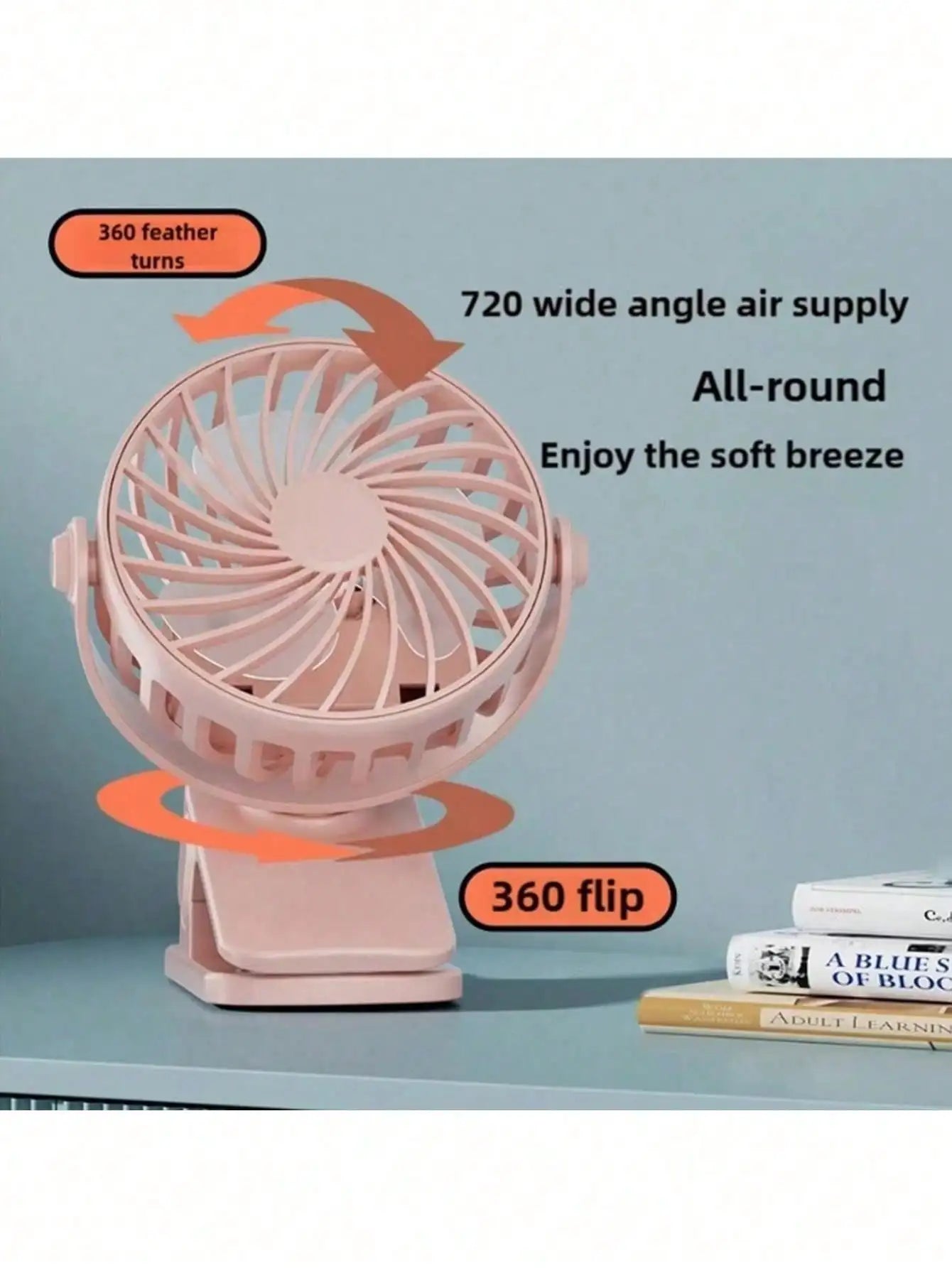 Portable Clip Fan With LED, 360° Adjustable Mini USB Powered Fan, Suitable For Office, Bedroom, Travel And Camping, With Base, Battery Powered, For Indoor And Outdoor Use