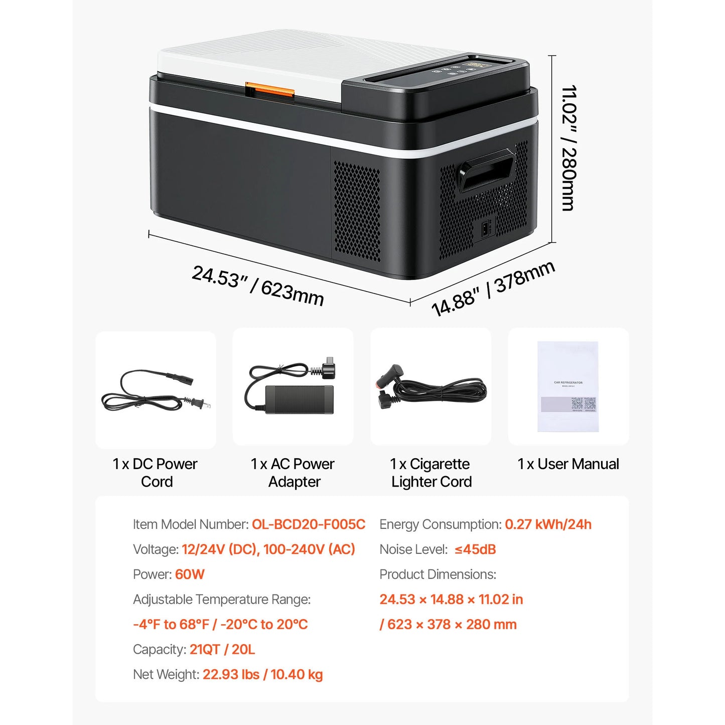 Succebuy 15-55L Portable Cooler Electric Compressor 12V/24V DC 110-240V AC Freezer Refrigerator for Home