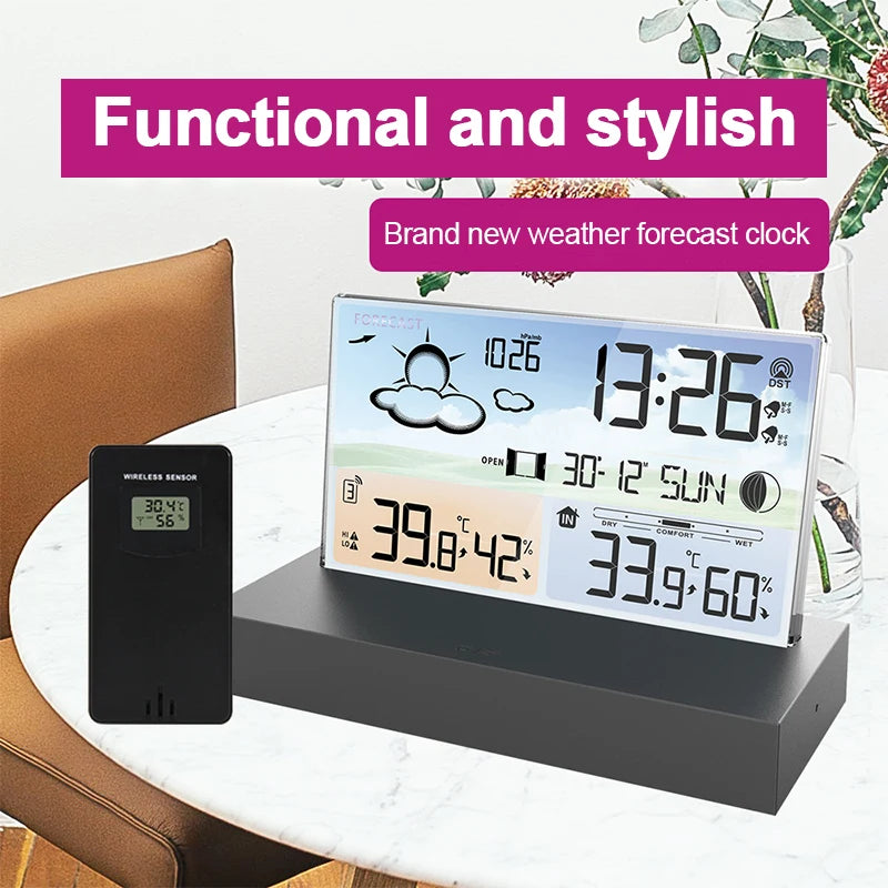 Digital Weather Station, Weather Forecast, Alarm Clock Indoor Outdoor Temperature & Humidity Meter Calendar, Sauna, Desktop Deco